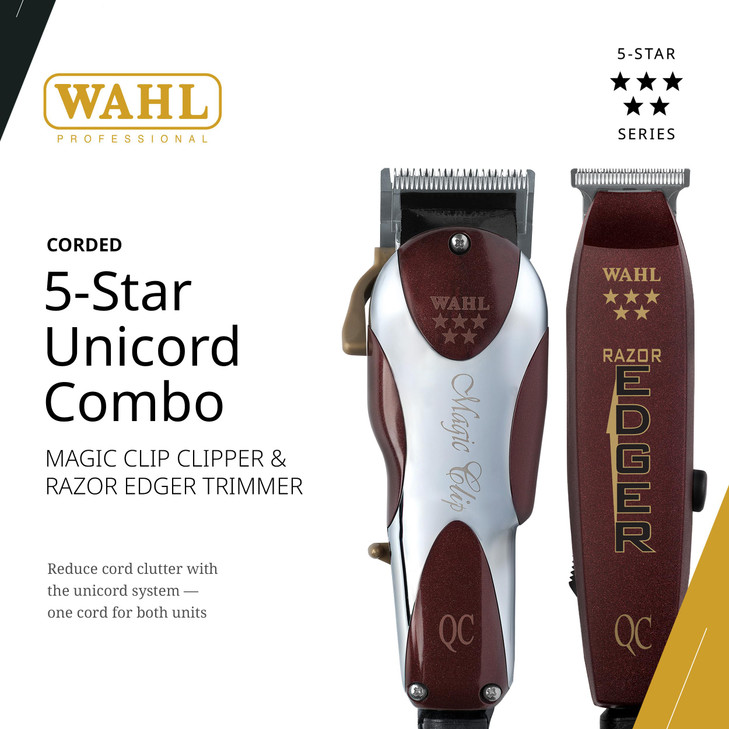 Wahl Professional Unicord Combo, Corded Magic Clip Clipper & Razor Edger Trimmer Set, Single-Cord Design, Includes Guides & Accessories