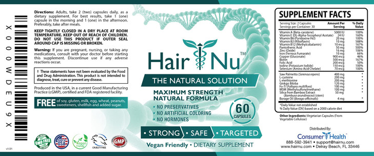 HairNu Dietary Supplement for Hair Growth (6 Bottles)