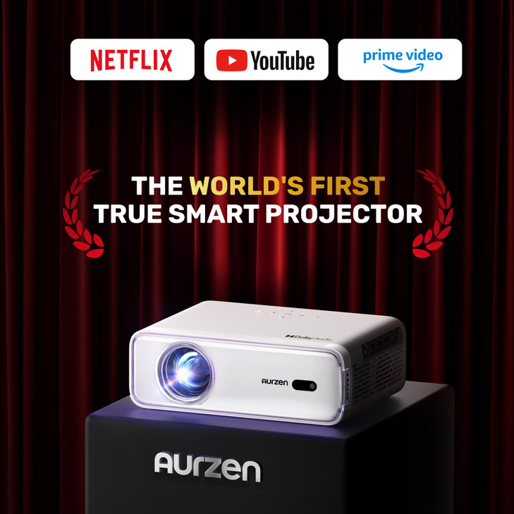 Aurzen EAZZE D1 Smart Projector with WiFi and Bluetooth, Officially-Licensed APP, Auto Focus/Keystone, DoIby Audio 16W Speakers, Native 1080P, HDR10,