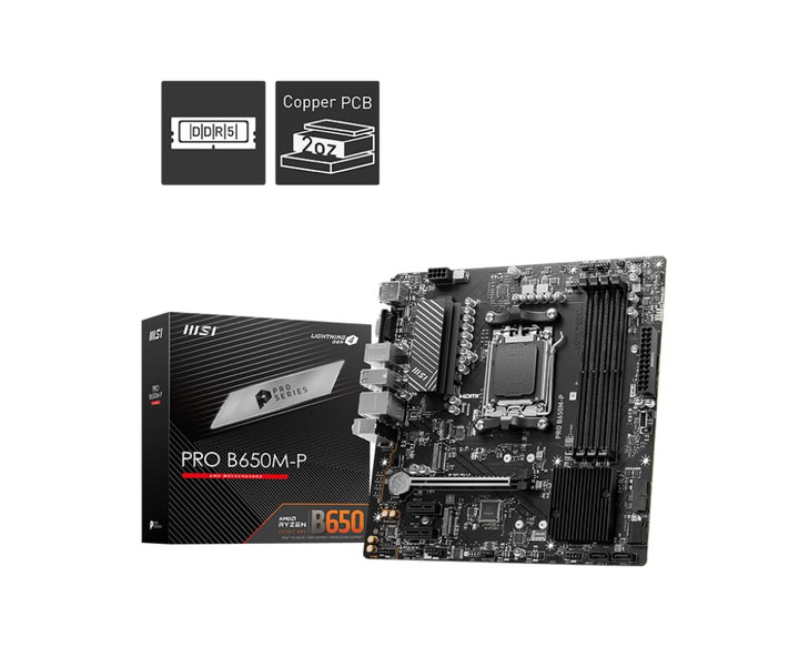 MSI PRO B650M-P ProSeries Motherboard (AMD Ryzen 9000/8000/7000 Series Processors, AM5, DDR5, PCIe 4.0, M.2, SATA 6Gb/s, USB 3.2 Gen 2, HDMI/DP, 2.5G