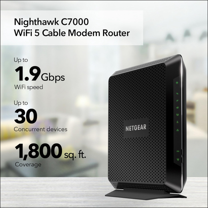 NETGEAR Nighthawk Cable Modem and WiFi 5 Router Combo (C7000) - Compatible with Major Cable Providers incl. Xfinity & Cox - Cable Plans up to 800Mbps