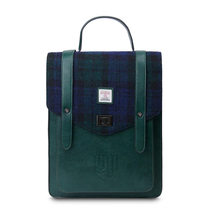 Islander Carloway Backpack for Men & Women, With Laptop Sleeve, Harris Tweed Vegan Leather (Black Watch)