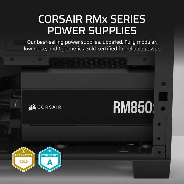 CORSAIR RM850x Fully Modular Low-Noise ATX Power Supply  ATX 3.1 Compliant  PCIe 5.1 Support  Cybenetics Gold Efficiency  Native 12V-2x6 Connecto