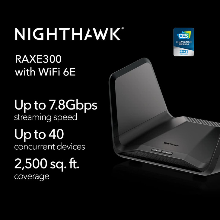 NETGEAR Nighthawk Tri-Band WiFi 6E Router (RAXE300) - Security Features, AXE7800 Wireless Gigabit Speed (Up to 7.8Gbps), New 6GHz Band, 8-Streams Cov