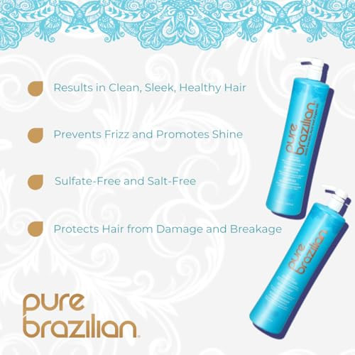 Pure Brazilian Anti-Frizz Daily Shampoo & Conditioner, Salt-Free & Color Safe, Enriched with Keratin, Argan Oil & Acai, 1 Liter (33.8 Fl Oz)