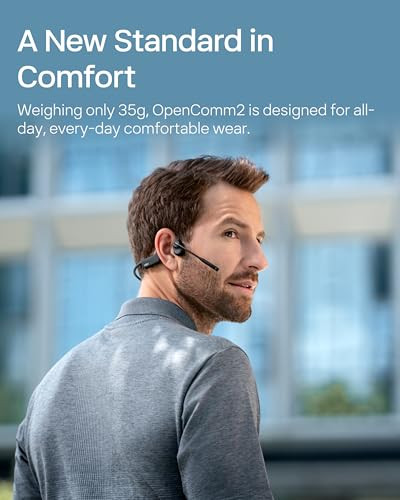 OpenComm2 2025 Upgrade - Open-Ear Bone Conduction Headphones, Wireless Bluetooth Headset with Noise Canceling Mic & Mute Button for Work Calls and Me