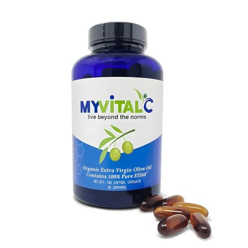 MyVitalC Pure ESS60 Extra Virgin Olive Oil Softgel Capsules - High Strength Antioxidant Supplement with Pure Olive Oil - Oral Supplement - Supplement