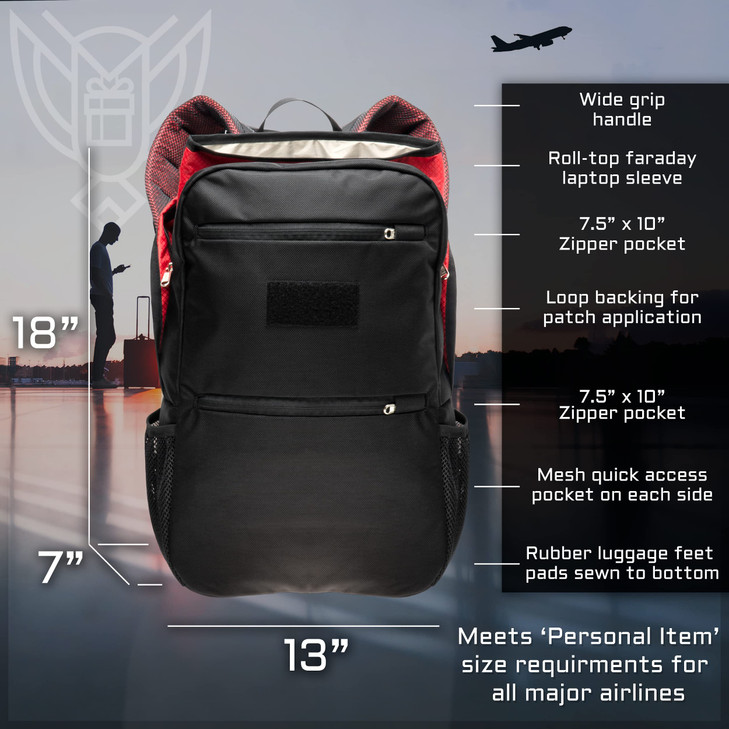 Xtreme Sight Line ~ Xecutive Transport Faraday Backpack for Laptops, Tablets, and Other Mid-Size Electronics ~ Tracking/Hacking Defense ~ Red