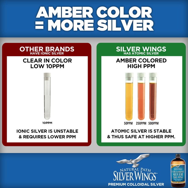 Natural Path Silver Wings Colloidal Silver 500ppm (2,500mcg) Immune Support Supplement 32 fl. oz.