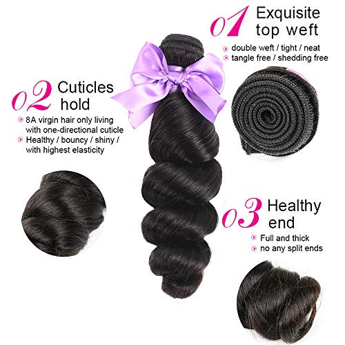 Loose Wave 3 Bundles with Closure Human Hair Bundles 8A Brazilian Virgin Human Hair Loose Wave Bundles with 4" 4" Lace Closure Free Part 100% Unproce