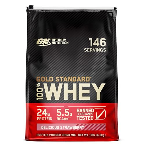 Optimum Nutrition Gold Standard 100% Whey Protein Powder, Delicious Strawberry, 10 Pound (Packaging May Vary)