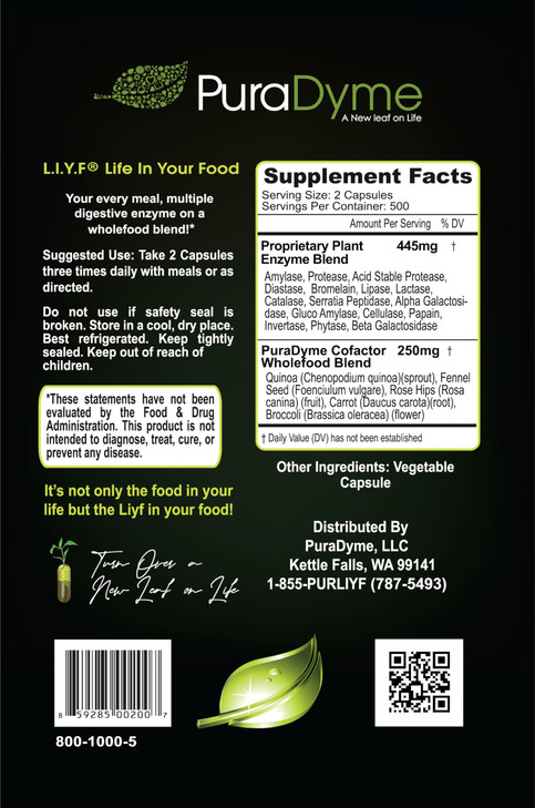 LiyfZyme  1000 Vegan Capsules  Plant-Based Enzyme Supplement for Protein, Fat, and Carbohydrate Breakdown