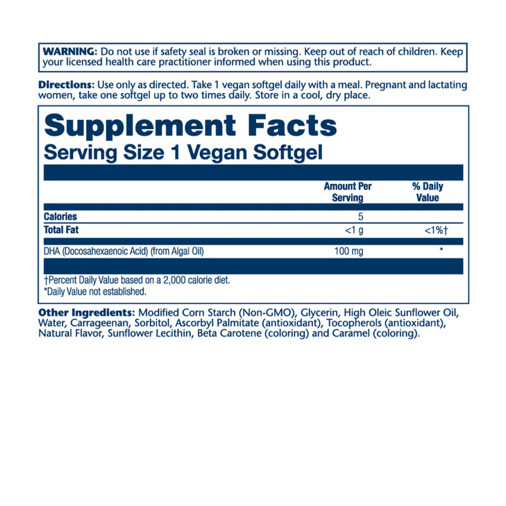 SOLARAY DHA Supplements 100 mg - D H A Omega 3 Fatty Acids for Wellness Support, Prenatal DHA Omega 3 Supplement - Plant Sourced from Algae Oil - 60-
