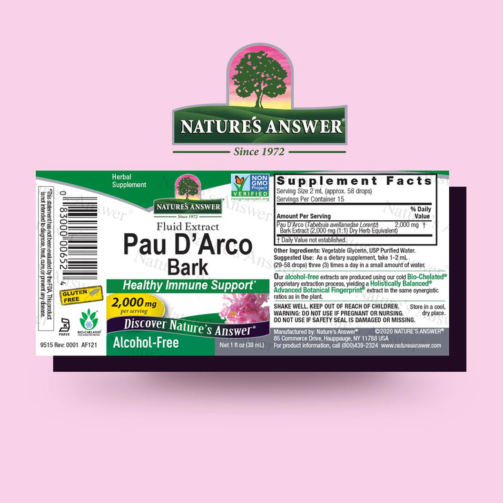 Nature's Answer PAU D'Arco Inner Bark | Supports Immune System | Helps Maintain Intestinal Flora | Alcohol-Free, Gluten-Free, Kosher Certified & No P