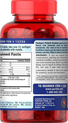 Puritan's Pride Omega-3 Fish Oil 1200 mg Softgels, 100 Count