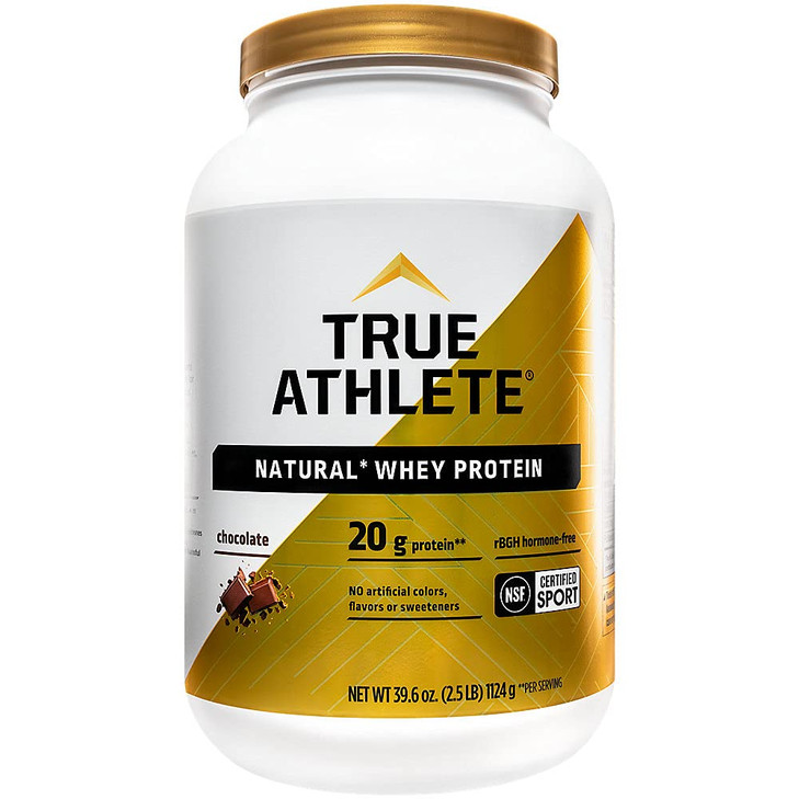 True Athlete Natural Whey Protein - Chocolate, 20g of Protein per Serving - Probiotics for Digestive Health, Hormone Free (2.5 Pound Powder)