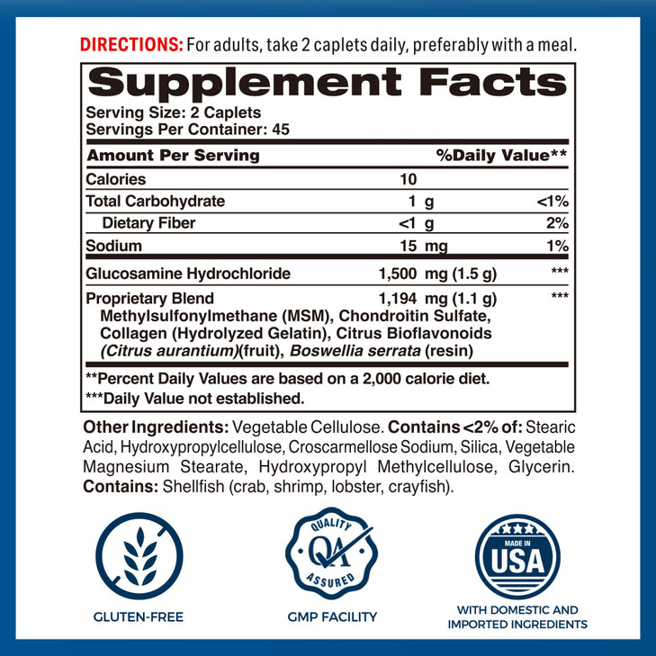 Vitamin World Triple Strength Joint Mover, Glucosamine Chondroitin with MSM Joint Support Supplement, Collagen & Boswellia Serrata Extract, Support J