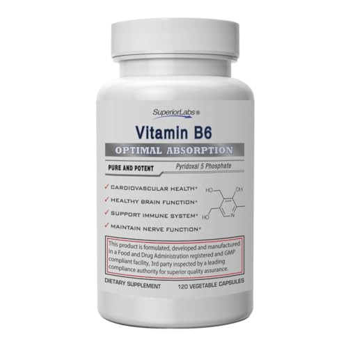 Superior Labs Vitamin B6 50mg, Pure Non-GMO Supplement, High Absorption, Supports Immune & Nervous System, Brain Function, Metabolism & Heart Health,