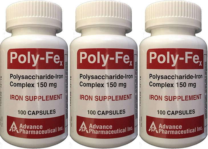 Polysaccharide Iron Complex 150 mg Capsules Iron Supplement 100 Capsules per Bottle Pack of 3 Total 300 Capsules
