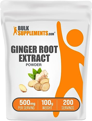 BulkSupplements.com Ginger Root Extract Powder - Ginger Supplement, Ginger Root Powder - Herbal Supplement, Gluten Free, 500mg per Serving, 500g (1.1