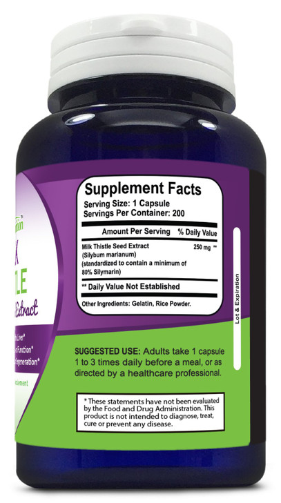 Sonora Nutrition Milk Thistle Standardized Extract with 80% Silymarin 250 mg, 200 Capsules