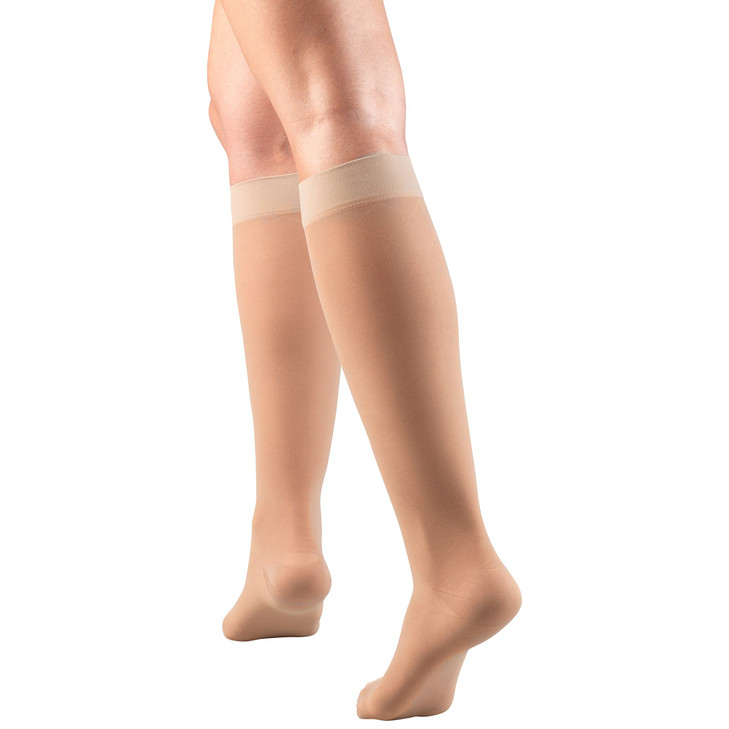 Truform Sheer Compression Stockings, 15-20 mmHg, Women's Knee High Length, Diamond Pattern, Nude, Large