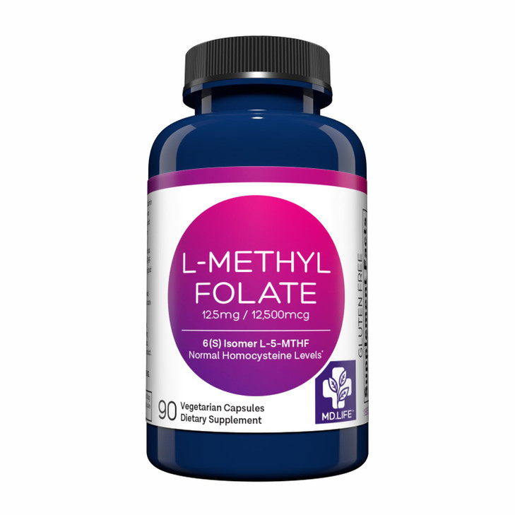 MD Life L Methylfolate 12.5mg - Professional-Grade Active Methylfolate Supplement - Maximum Potency MTHFR Supplements - L methylfolate 12.5mg 90 Caps