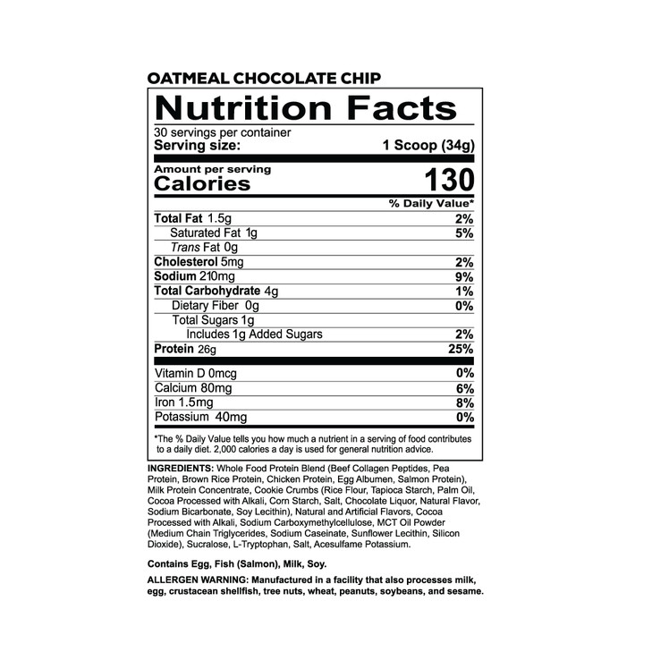 REDCON1 MRE LITE Whole Food Protein Powder, Oatmeal Chocolate Chip - Lactose Free Meal Replacement with Animal Protein Blends - Easy to Digest Formul