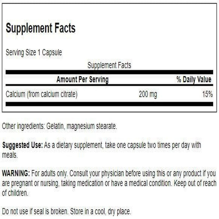 Swanson Calcium Citrate 200 mg 60 Caps (2 Pack)