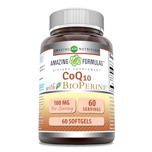 Amazing Formulas CoQ10 with Bioperine Supplement | 400 Mg Per Serving | 60 Softgels | Non-GMO | Gluten Free | Made in USA