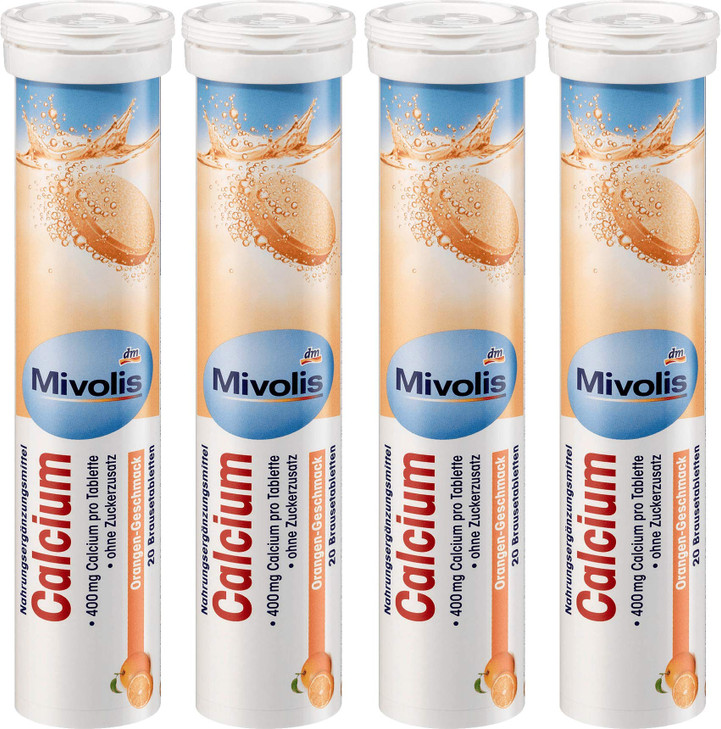 Mivolis Calcium effervescent Tablets - Dietary Supplements 4 Packs x 20 pcs | Germany