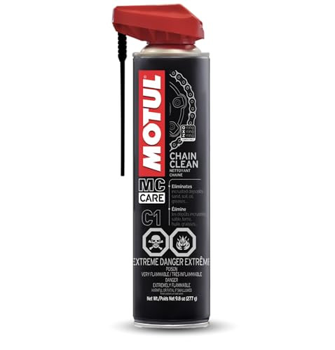 Motul C1 Chain Clean - Heavy-Duty Motorcycle Chain Cleaner Aerosol Spray, Degreaser, Removes Grease & Grime, 9.8 oz (111818)