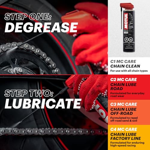Motul C1 Chain Clean - Heavy-Duty Motorcycle Chain Cleaner Aerosol Spray, Degreaser, Removes Grease & Grime, 9.8 oz (111818)