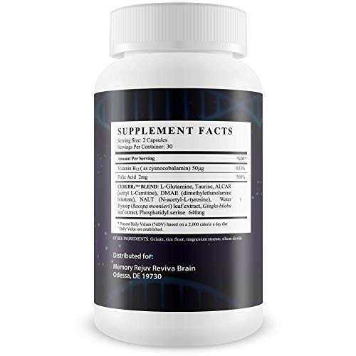 Reviva Brain Memory Rejuv - Advanced Cognitive Support - Enriches Mental Performance - Focus - Memory - Clarity - Nootropic Brain Pills - Mental Ener