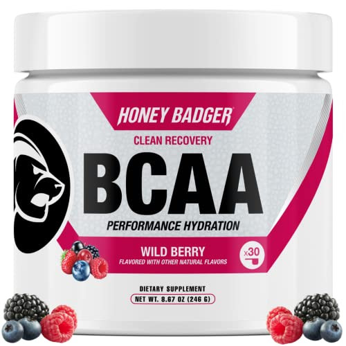 Honey Badger BCAA + EAA Amino Acids Powder, BCAAs + L-Glutamine, Keto, Vegan, Sugar Free for Men & Women, Hydration & Post Workout Muscle Recovery Dr