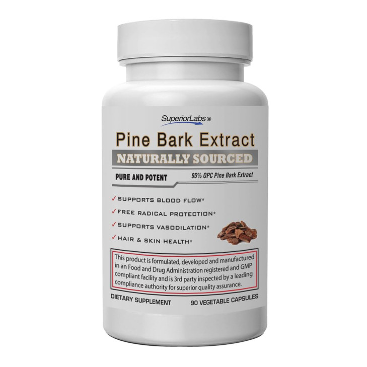 Superior Labs Pine Bark Extract 200 mg  95% OPC French Maritime Bark, Pure Non-GMO Formula for Healthy Circulation & Blood Flow, Heart, Skin & Hair