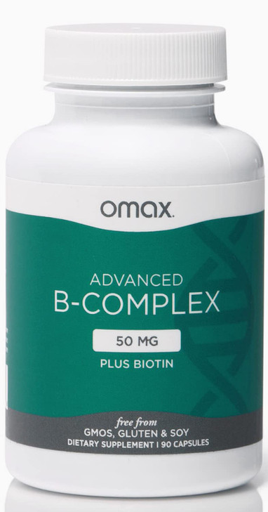 Omax3 Advanced Vitamin B Complex 50MG with Biotin | Strong & Shiny Hair, Skin Nails, Support Stress, Immunity, Energy Metabolism, 90 Capsules