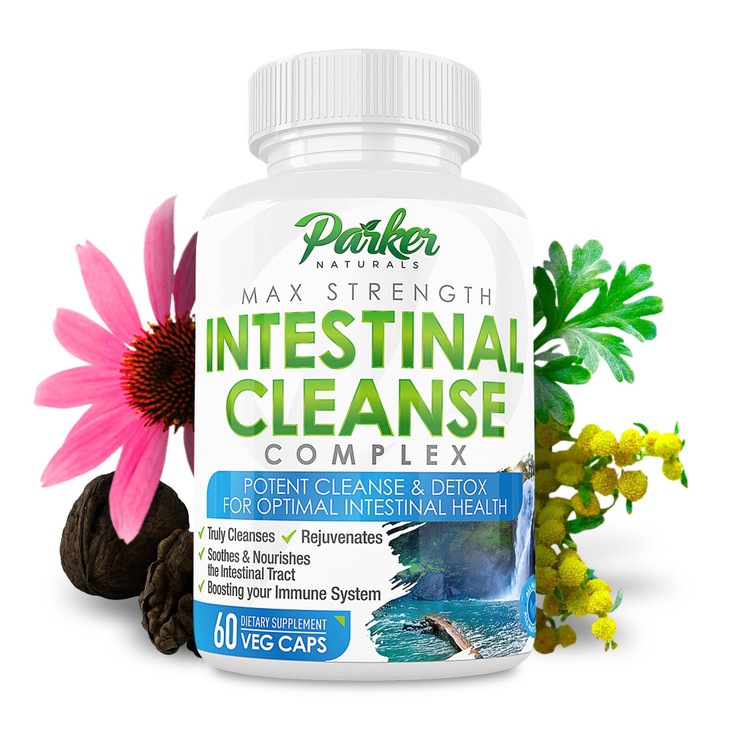 Parker Naturals Intestinal Cleanse for Adults  Extra Strength Intestine Cleanse and Detox Supplements with Black Walnut Hull, Wormwood, and Echinace