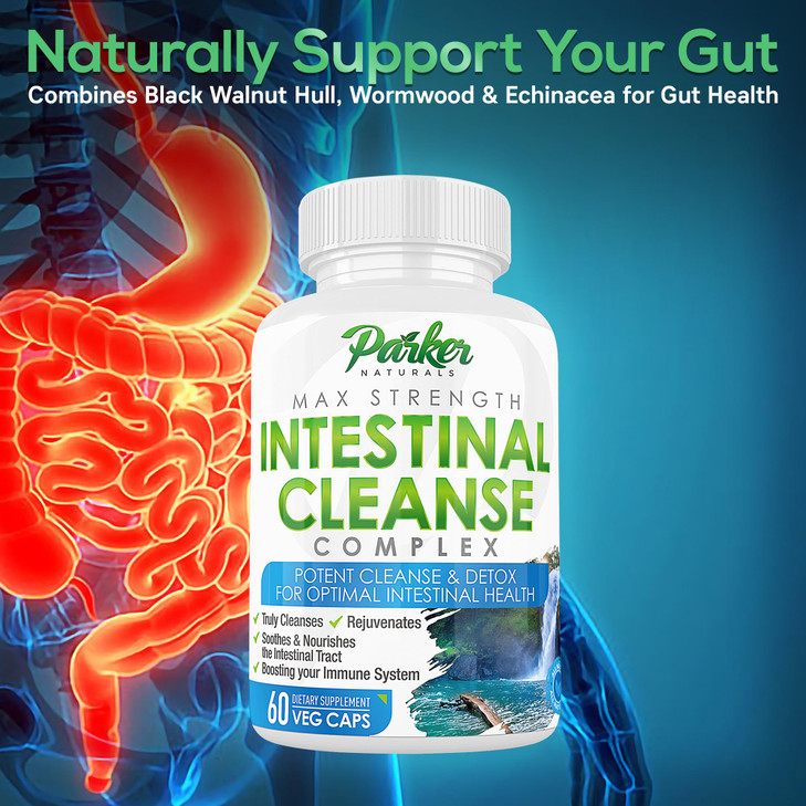Parker Naturals Intestinal Cleanse for Adults  Extra Strength Intestine Cleanse and Detox Supplements with Black Walnut Hull, Wormwood, and Echinace