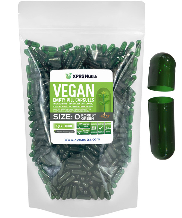 XPRS Nutra Size 0 Empty Capsules - 1000 Count Empty Vegan Capsules - Vegetarian Pills for DIY Vegetable Capsule Filling - Veggie Pill Caps (Forest Gr