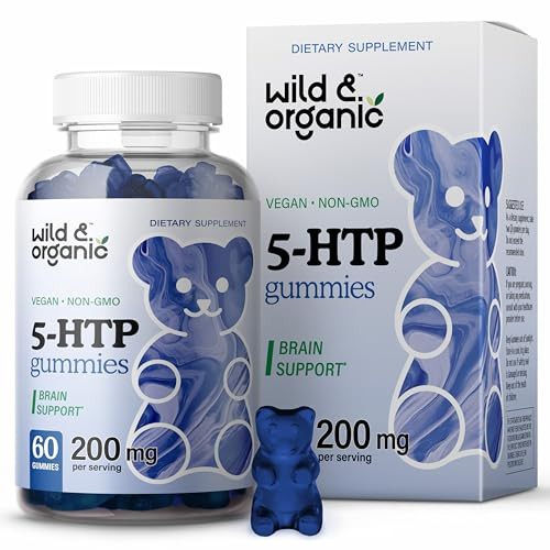 Wild & Organic 5-HTP 200mg Mood Gummies - L-Tryptophan for Relaxation and Natural Calm - 5 HTP Supplement for Brain Support - 60 Vegan, Non-GMO 5HTP