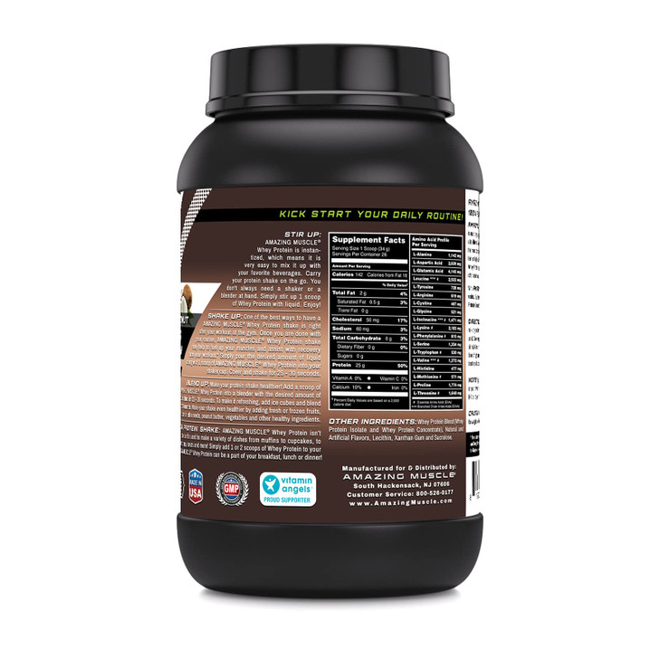 Amazing Muscle Whey Protein Isolate & Concentrate Supplement | Coconut Flavor | 25 G | 2 Lb (0.90 Kg) | Non-GMO | Gluten-Free | Made in USA