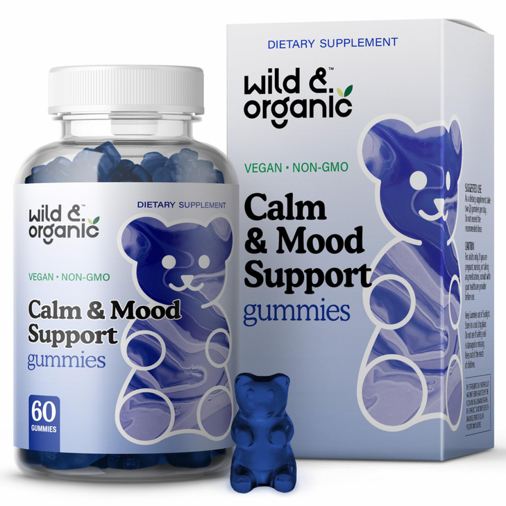 Wild & Organic Calm & Mood Gummies - Mood Support Supplement - Calming Chews w/Ashwagandha Root, Rhodiola Rosea, Lemon Balm - Ashwagandha Supplements