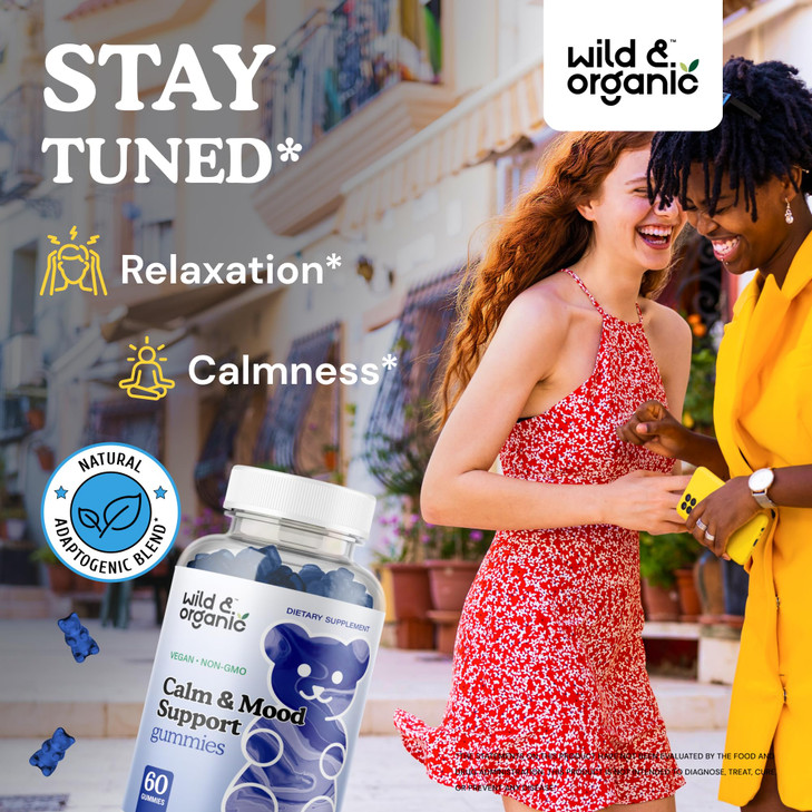 Wild & Organic Calm & Mood Gummies - Mood Support Supplement - Calming Chews w/Ashwagandha Root, Rhodiola Rosea, Lemon Balm - Ashwagandha Supplements