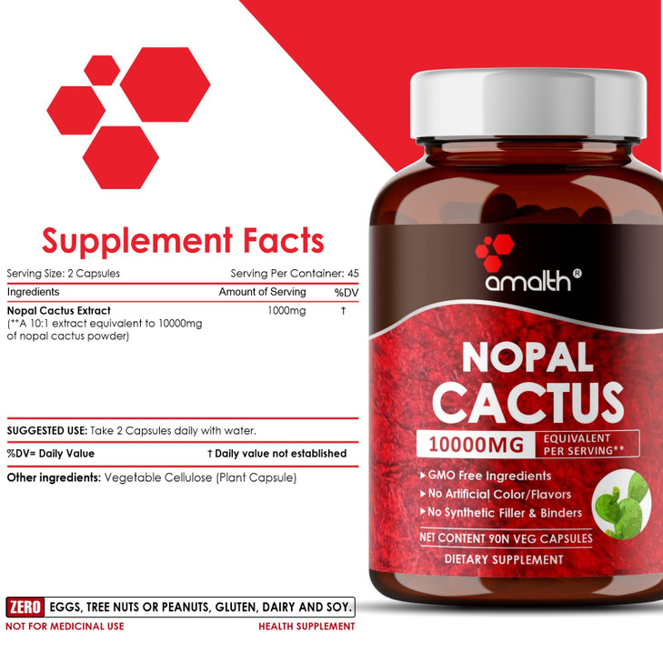 AMALTH Nopal Cactus Extract 1000 mg for Antioxidant, Skin, Metabolism, Wellness, Heart Health Support - 120 Veggie Capsules - Non-GMO, Gluten-Free, V