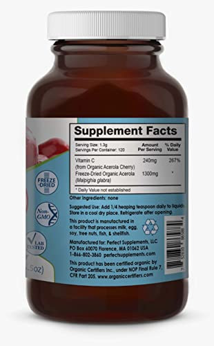 Perfect Supplements  Perfect Acerola Powder  156 Grams  100% Pure Acerola Cherry  All-Natural Vitamin C Superfood  Immune System Support