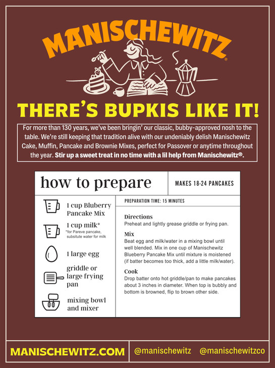 Manischewitz Real Blueberry Pancake Mix, Dairy Free, 9oz (2 Pack) with Real Blueberries Kosher (including Passover) Easy Prep!