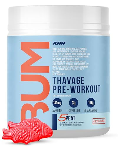 RAW Pre Workout Powder, Thavage (Rocket Candy) - Chris Bumstead Sports Nutrition Supplement for Men & Women - CbumPreworkout for Working Out, Hydrati