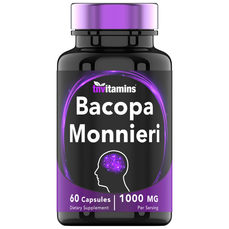 tnvitamins Bacopa Monnieri Capsules 1000 MG (60 Capsules) | Nootropic Brain Support Supplement* | Bacopa Leaf Extract Powder Pills