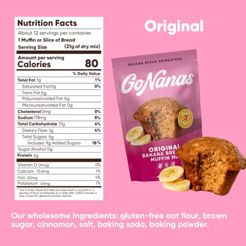 GoNanas Original Oat Flour Banana Bread Mix, Suitable for Plant Based Vegan Diets, Gluten Free Dairy Free Snacks, Healthy Snacks For Adults, Muffin M